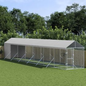 Outdoor Dog Kennel with Roof Silver 6.6'x45.9'x8.2' Galvanized Steel